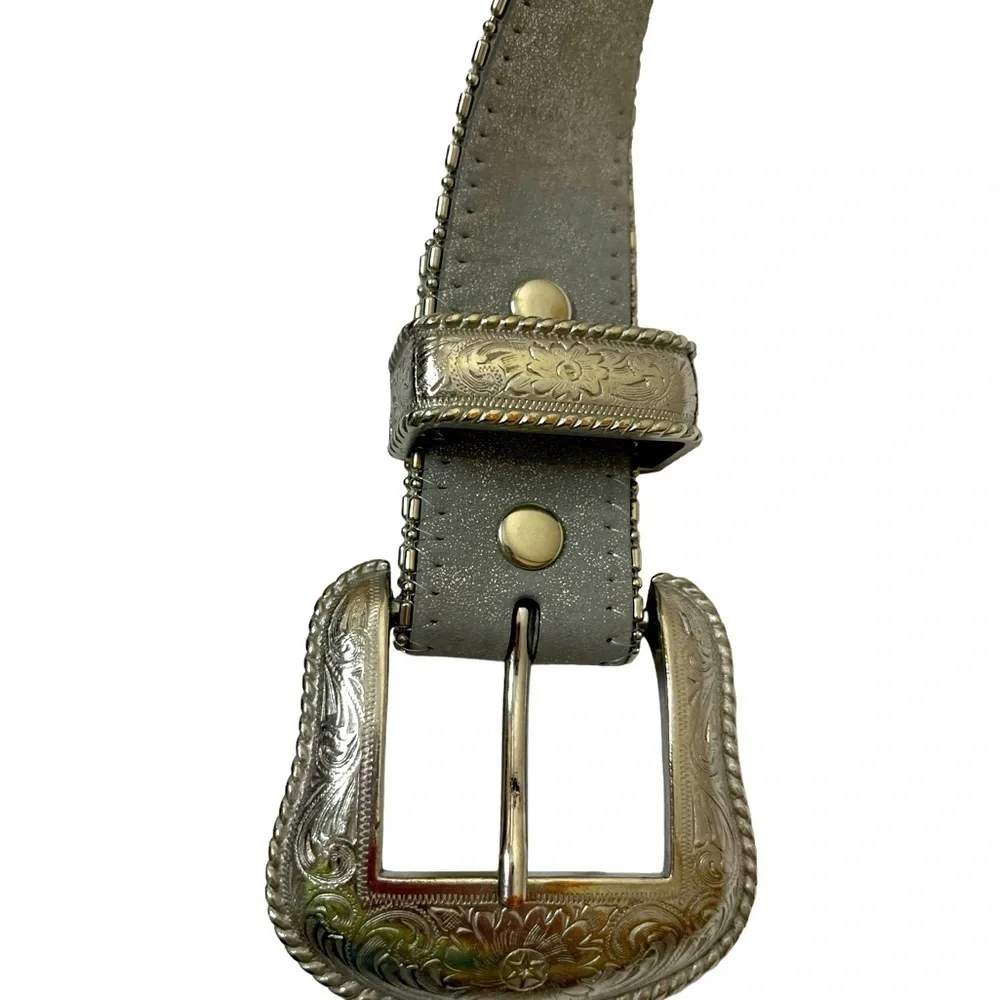 Metallic Silver Sequin Western Belt‎
